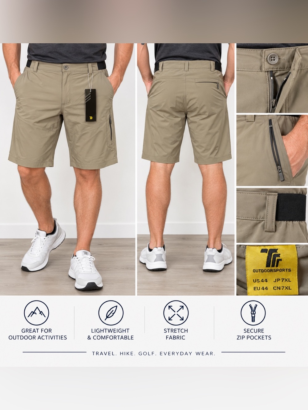 Men's Lightweight Stretch Shorts - Khaki
